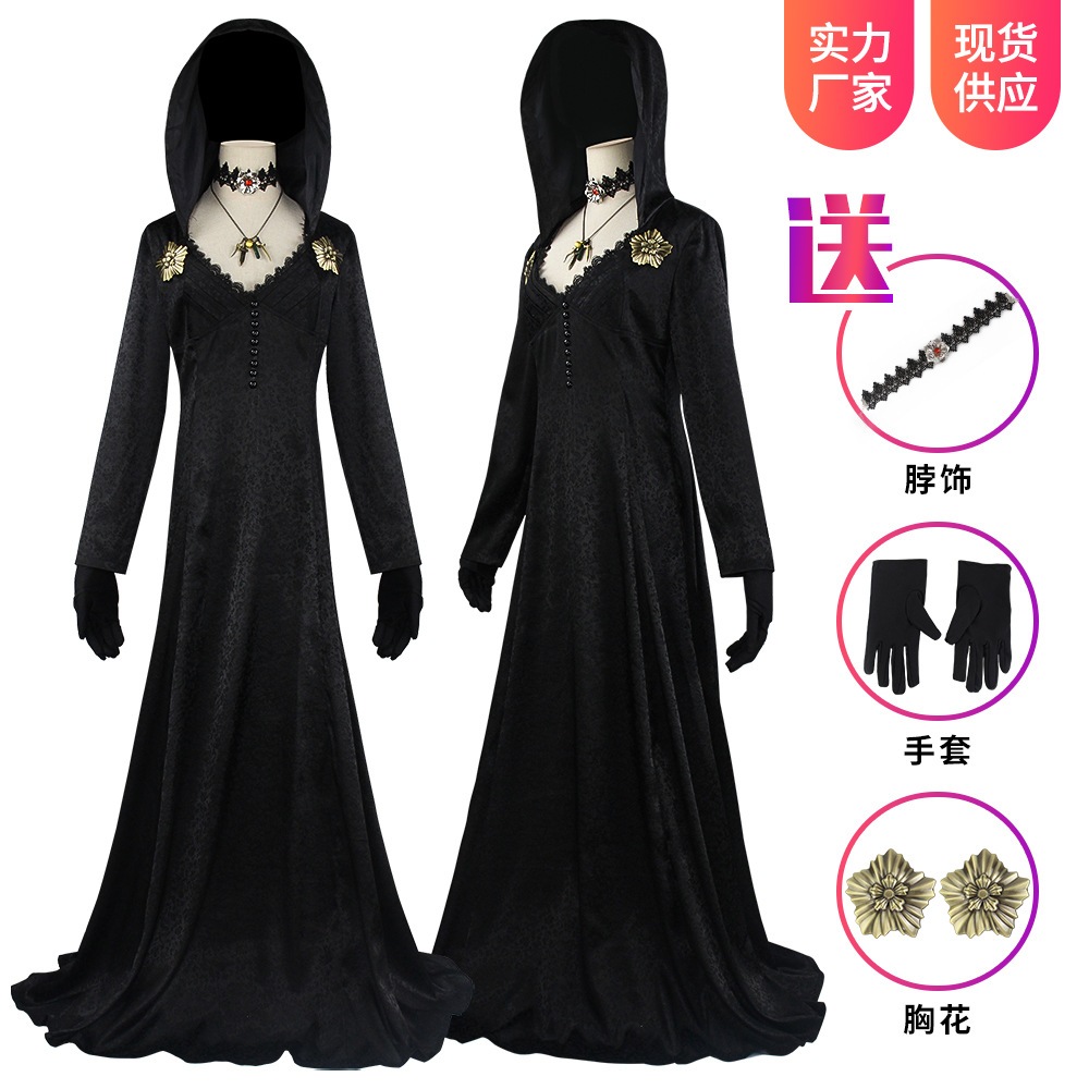 生化学危機8cos服村蛾女黒ロングワンピースコスプレ衣装女装