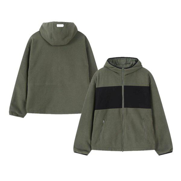 ESSENTIAL フリース フード ジップアップ (カーキ) N254TJ010P_s