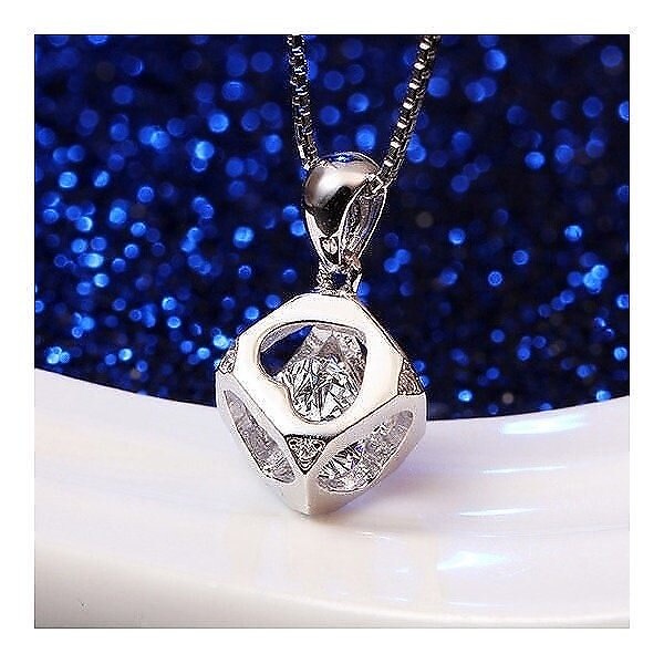 ネックレス レディース キューブ 四角 ハート レディース czダイヤ シルバー925プラチナ仕上げ 人気 プレゼント