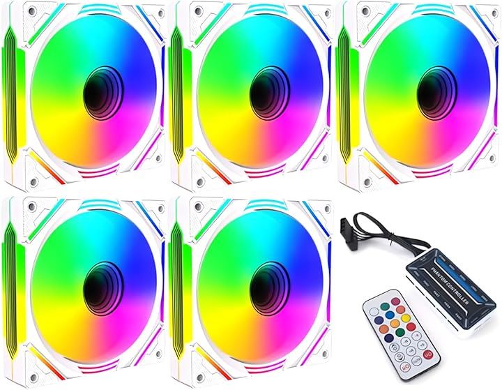 PCケースファン 120mm LED ARGB 6pin 色変更可能 ファン回転速度変更可能 インフィニティ―ミラー(ファンコントローラー＋5枚セットホワイト)