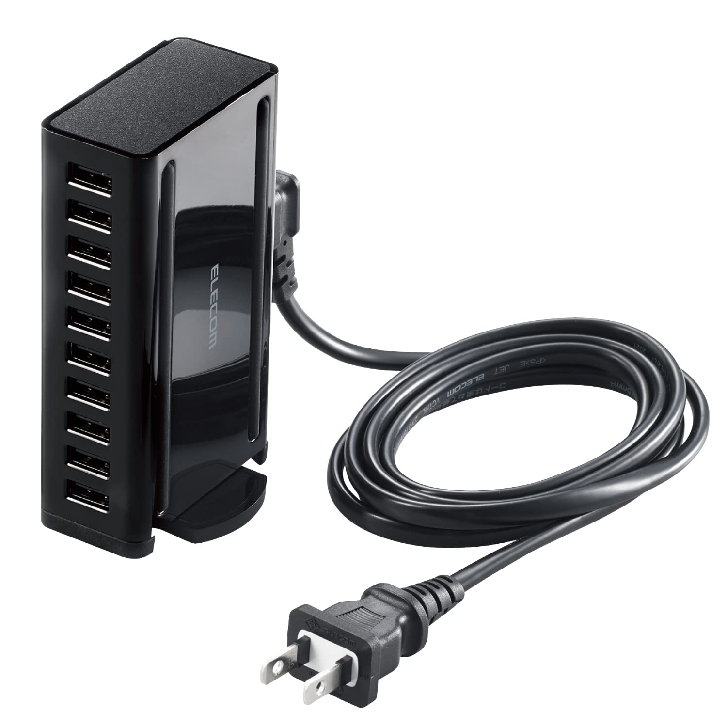 エレコム USB充電器 60W (合計最大出力) USB-A×10 【 i Phone15/ Android / 各種タブレット 対応 】 ACケーブル付属 1.5m EC-ACD04BK
