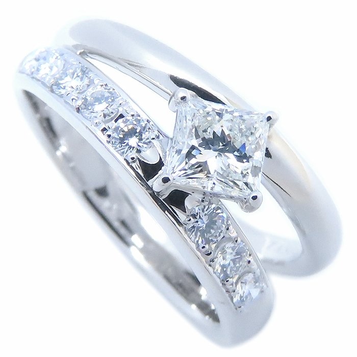 ダイヤモンドリング プリンセスカットダイヤモンド0.50ct G.VS1 15.5号 K18WG ホワイトゴールド/294235【中古】