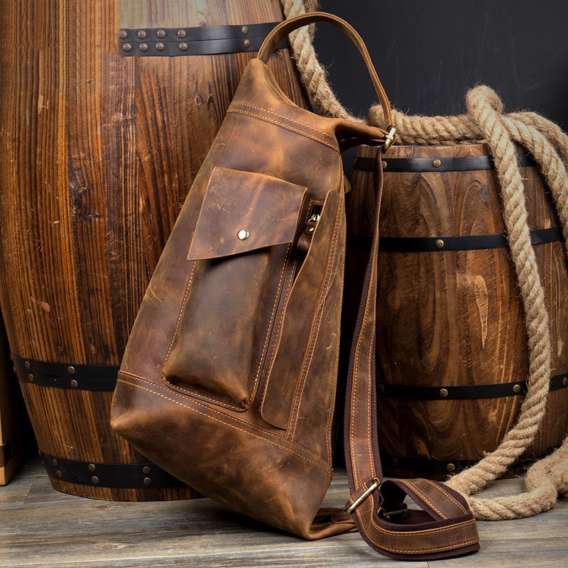 復古の手制の頭層の牛革の胸の包みはゆっくりとした時間レジャーの本革の肩の包みは斜めにショルダーバッグ男性の包みはバケツの包みです