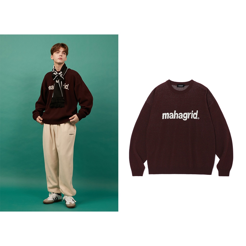 StrayKids着用/ベーシックロゴニットセーター_burgundy/大学生ファッション 韓国の人気ブランド カジュアル ロゴトップ