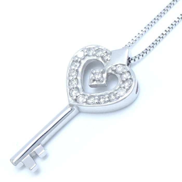 ハートキー ネックレス ダイヤモンド0.13ct 鍵モチーフ K14WG ホワイトゴールド/75618【中古】