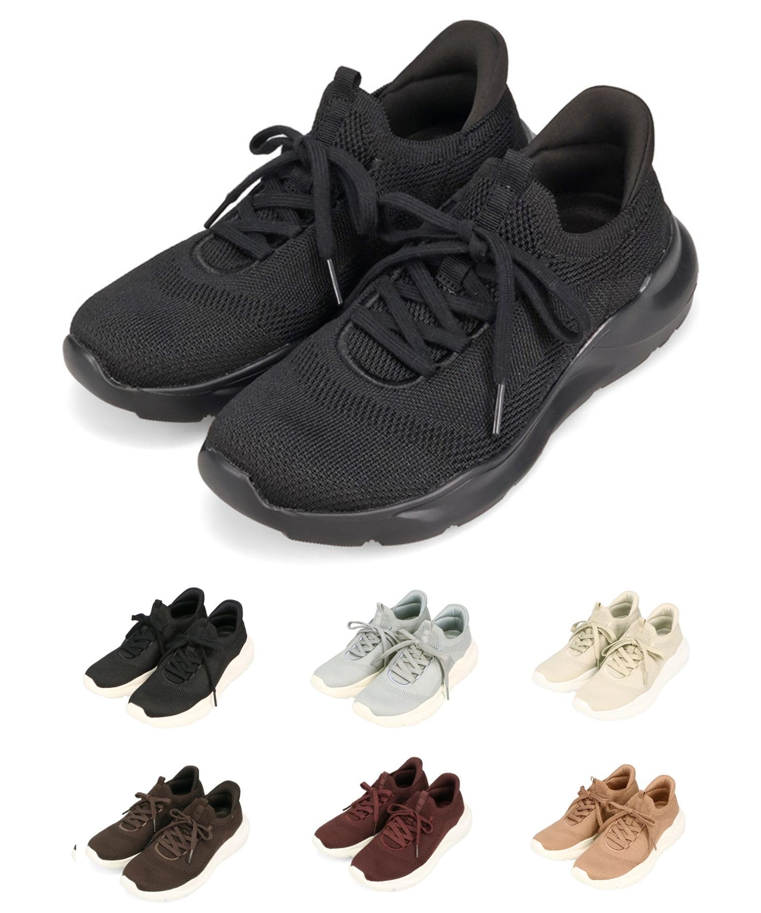 [オリエンタルトラフィック] 立ったまま履ける 手を使わずに スニーカー ニット シンプル 軽量 クッション フィット メッシュ 通気性 OT3757 レディース BLACK/BLACK 24.5 c