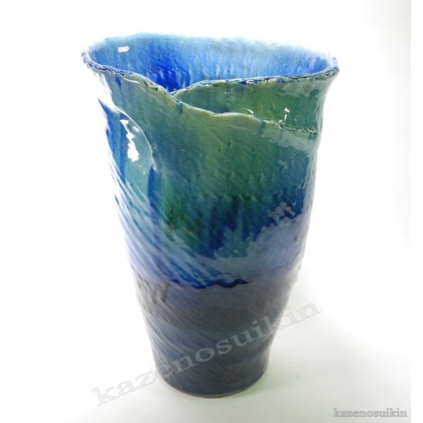 ブルーガラスひねり花器　17号　（信楽焼き・花瓶・花入れ・花器・壺・壷・一輪挿し・フラワーベース・B004-09)