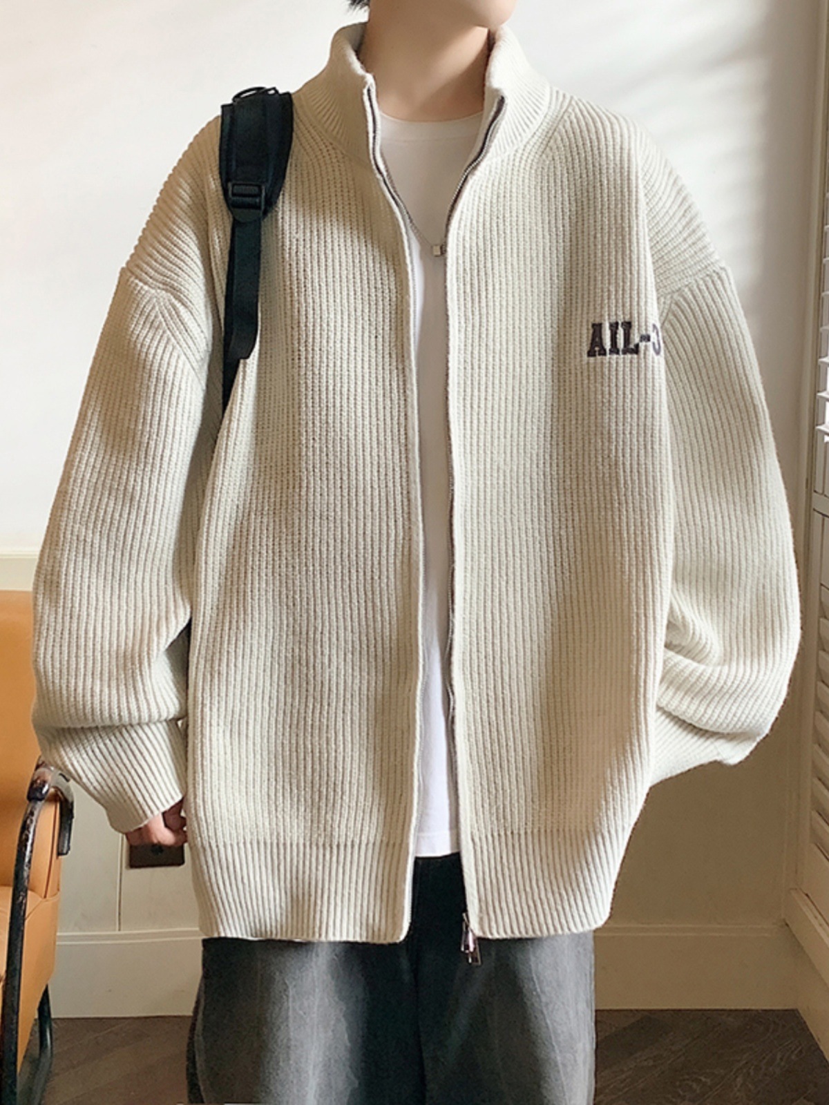 カーディガンジャンパー男性用春と秋2023新しいルーズジップジャケット潮レジャーアウターウェアニットウェア