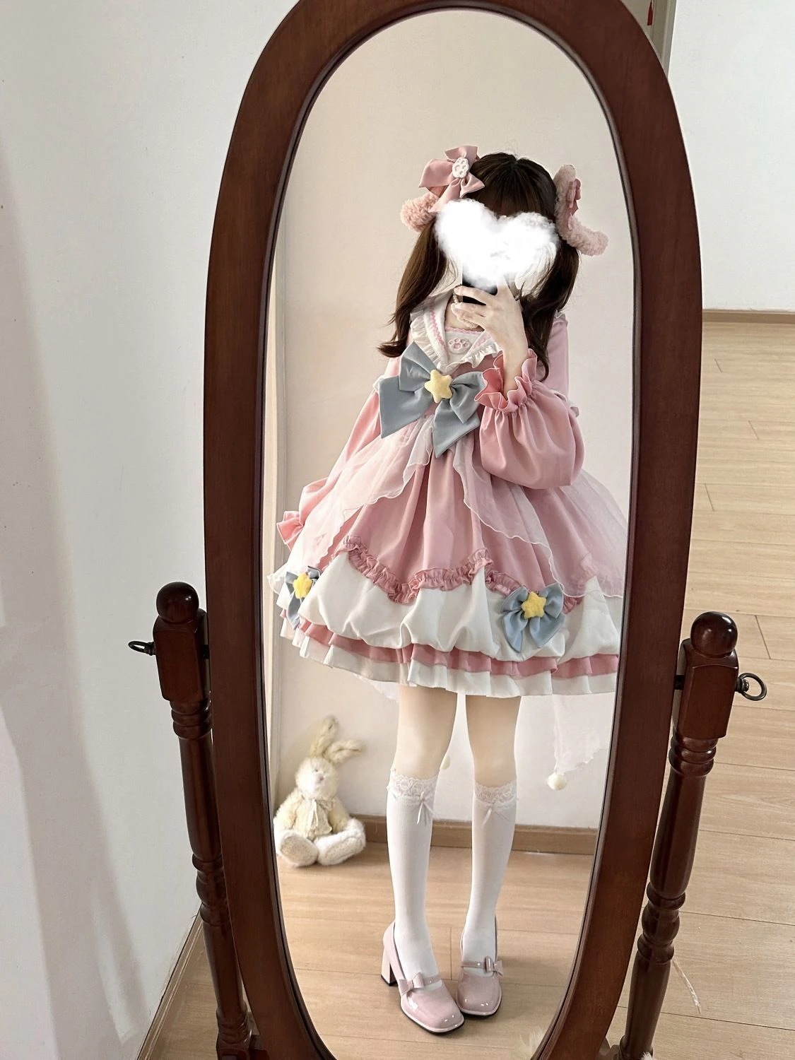 Lolita ネイビーネックop長袖ポッドドレスフル新作ドレス