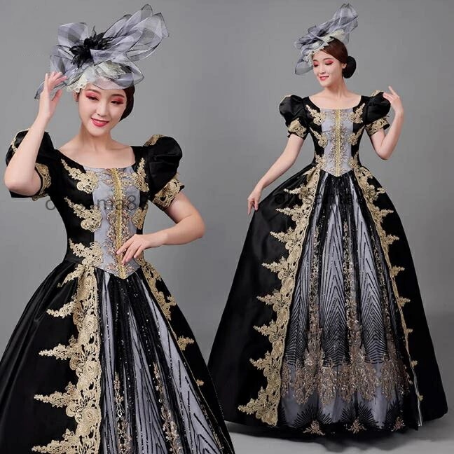 貴族ドレス ヨーロッパ風 宮廷ドレス 高級感 オペラ声楽 可愛い 短袖 プリンセスドレス 中世貴族風 ステージ衣装 貴婦人ドレス 舞踏会 文化祭 学園祭 ロングドレス パーティードレス お嬢様 ワンピ