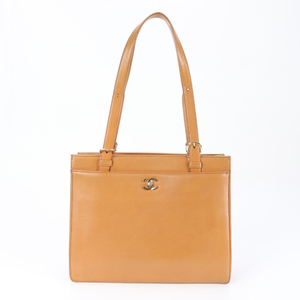 キャビア スキン ココマーク レザー トート バッグ 肩掛け ショルダー ハンド A4 レディース EEE BM12-6 中古