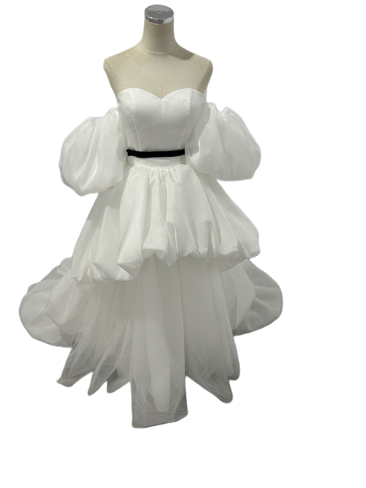 パーティードレス オフホワイト 楊柳オーガンジー ベルト プリンセスライン 披露宴