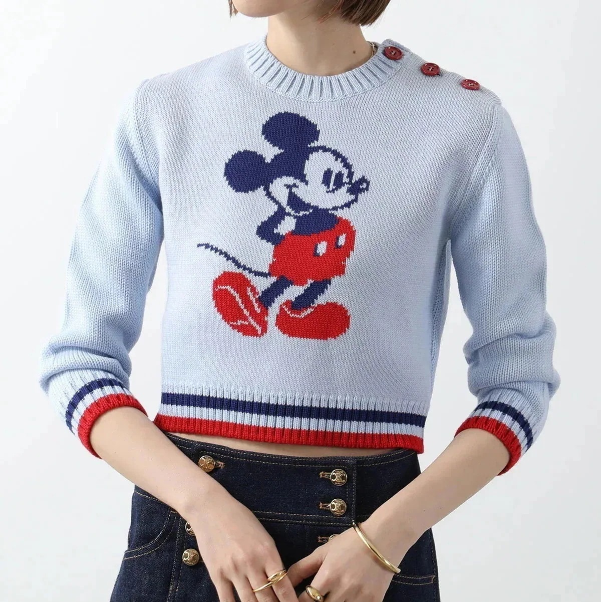 MIUMIU ミュウミュウ セーター MML470 1Y5R レディース ウール ニット 長袖 ミッキー コラボ クルーネック クロップド丈 ロゴ刺繍 F0M1