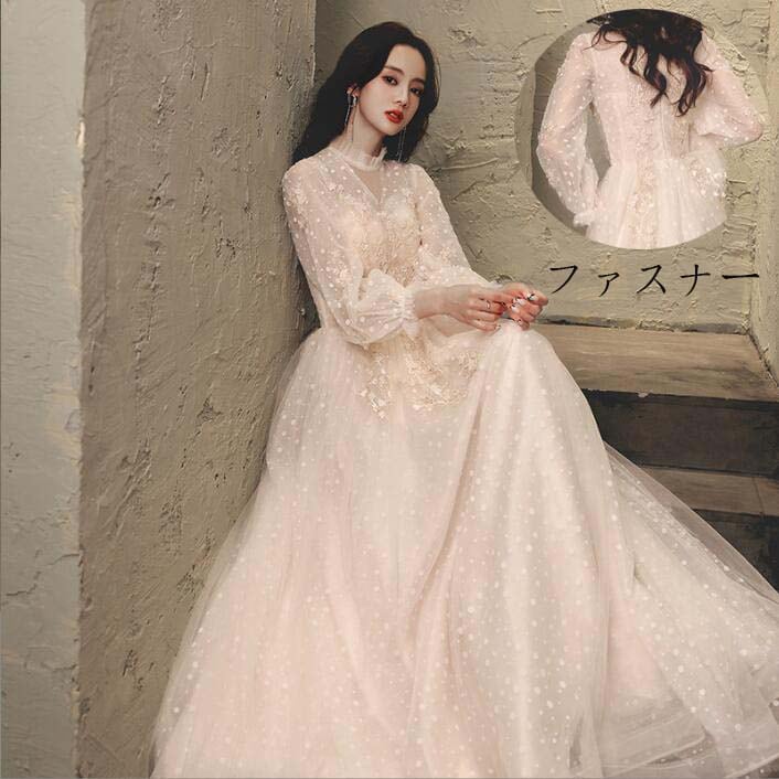 ロング丈ワンピース 忘年会 ステージ 衣装 お嬢様ドレス 韓国風 プリンセスライン 結婚式ドレス 花嫁の介添え人 パーティードレス 高級感 Aラインドレス 宴会ドレス ロングドレス 長袖 スレンダー