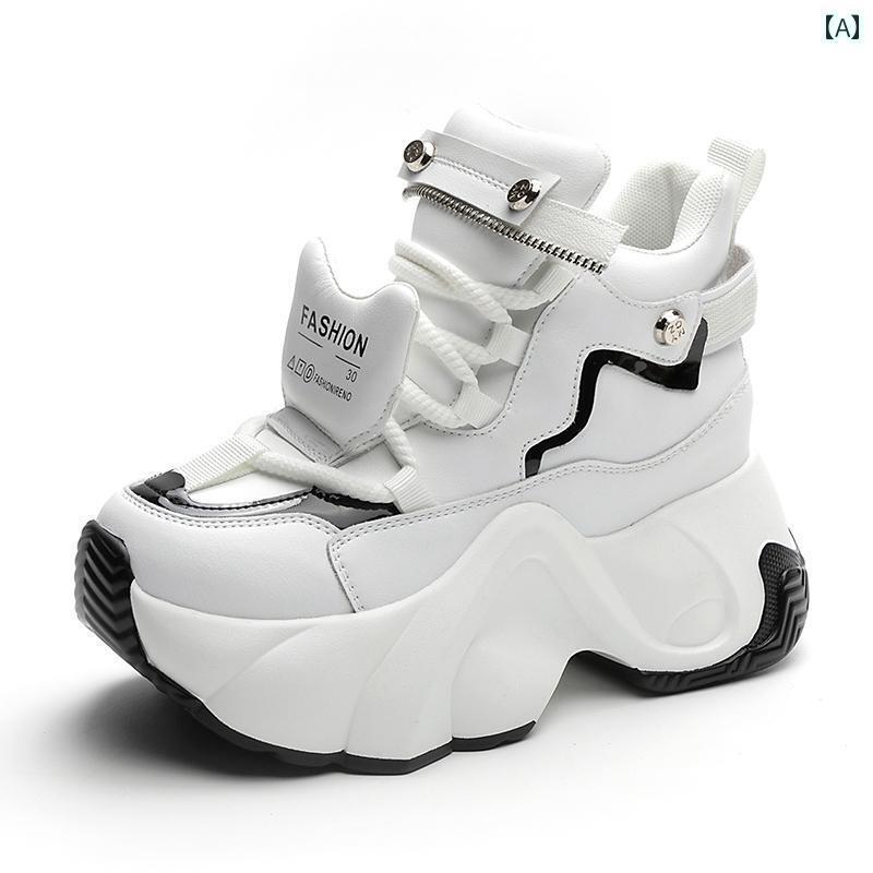 ダッドスニーカー レディース シューズ ボリュームソール スリム レザー 厚底 カジュアル 婦人靴 秋冬 ホワイト ブラウン ブラック