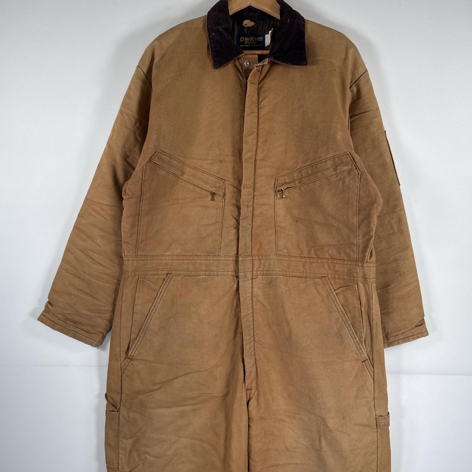 古着 70s/70年代 ヴィンテージ USA製 長袖つなぎ ダック地 ワーク 作業着 オールインワン 裾ファスナー 大きいサイズ 中綿 TALON 44S ブラウン メンズ