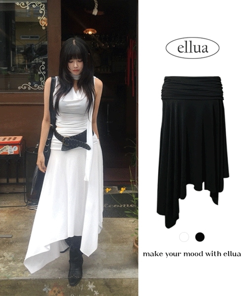 [ハイクオリティモーダル/フィット大当たり/レイヤード] 1356. シャーリング アンバランス ロング スカート マキシ スカート ロングスカート シャーリング スカート アンバランス スカート ド 5,170円