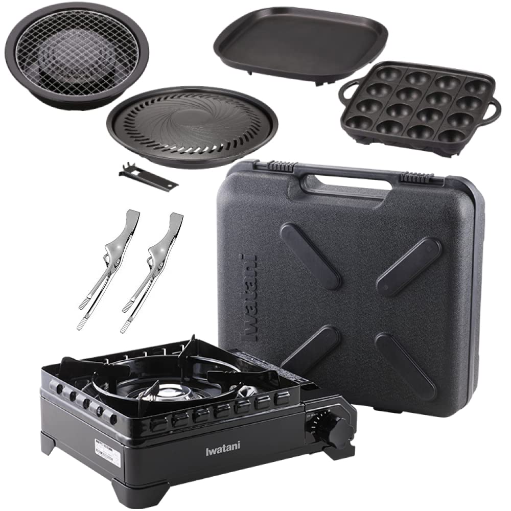 イワタニ タフまる ブラック CB-ODX-1-BK ＋ 純正プレート4種(焼肉Lサイズ＋たこ焼き＋網焼き＋鉄板焼き）CB-A-YPL CB-A-TKP CB-A-AMP CB-A-TPP＋ミニトング