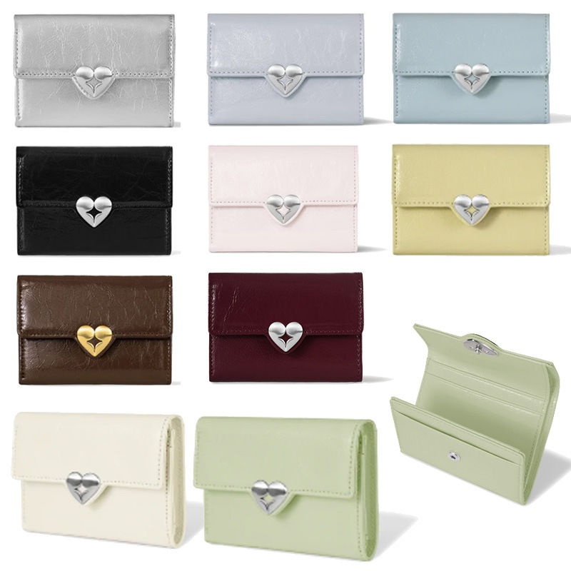 [HEARTY FLAP WALLET] - DEEP CHERRY/ BLACK / SILVER / BROWN / BLOSSOM / MISTY LAVENDER / ハートロゴコンパクト財布