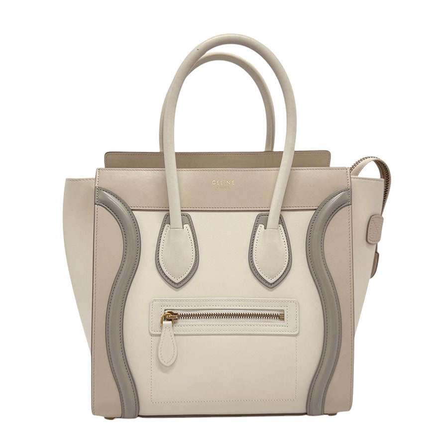 セリーヌ CELINE ハンドバッグ ラゲージ マイクロショッパー レザー ライトグレージュ/オフホワイト レディース z3246