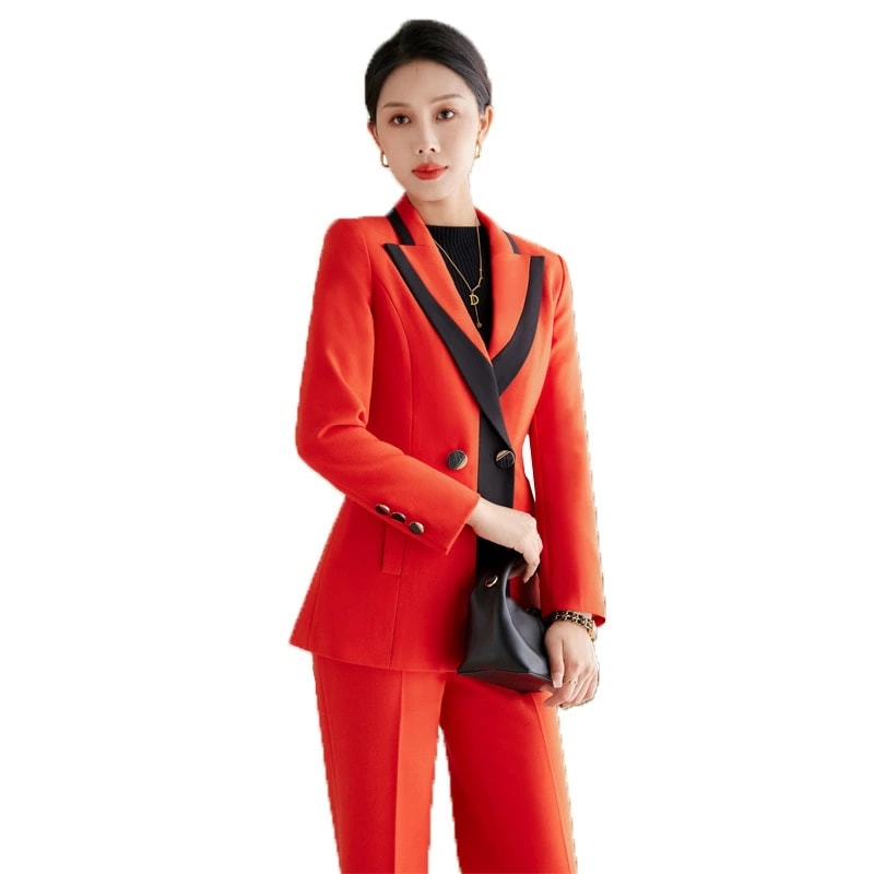 レディース スーツ セットアップ 春秋用 おしゃれ レッド カラーブレザー パンツ ルックス