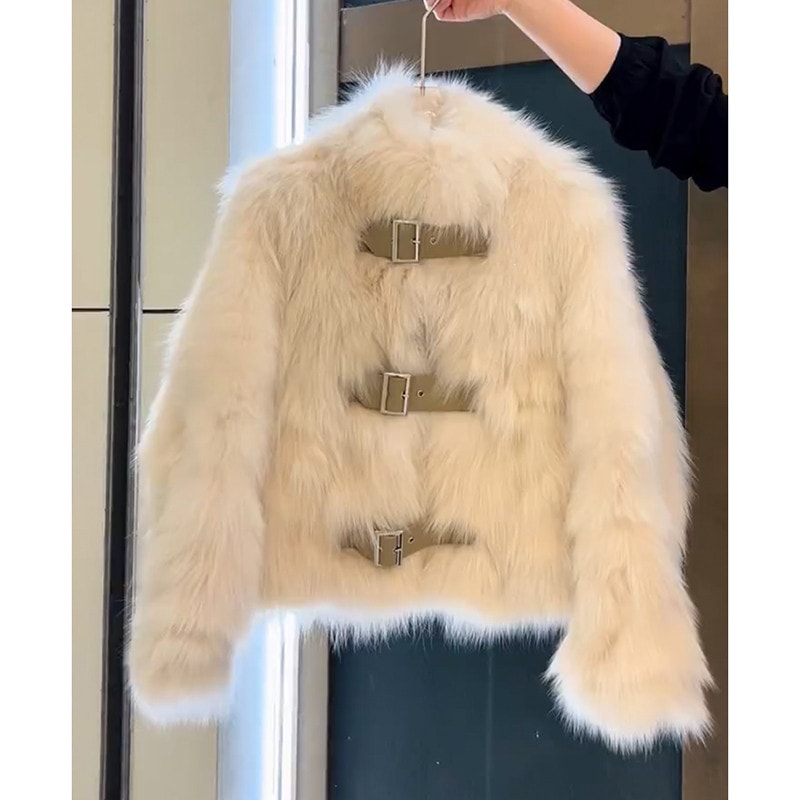 メイラードレザーバックル小さな香りの良いスタイルの毛皮コート冬の新しい気質小さな環境に優しい女性用キツネの毛皮のコート