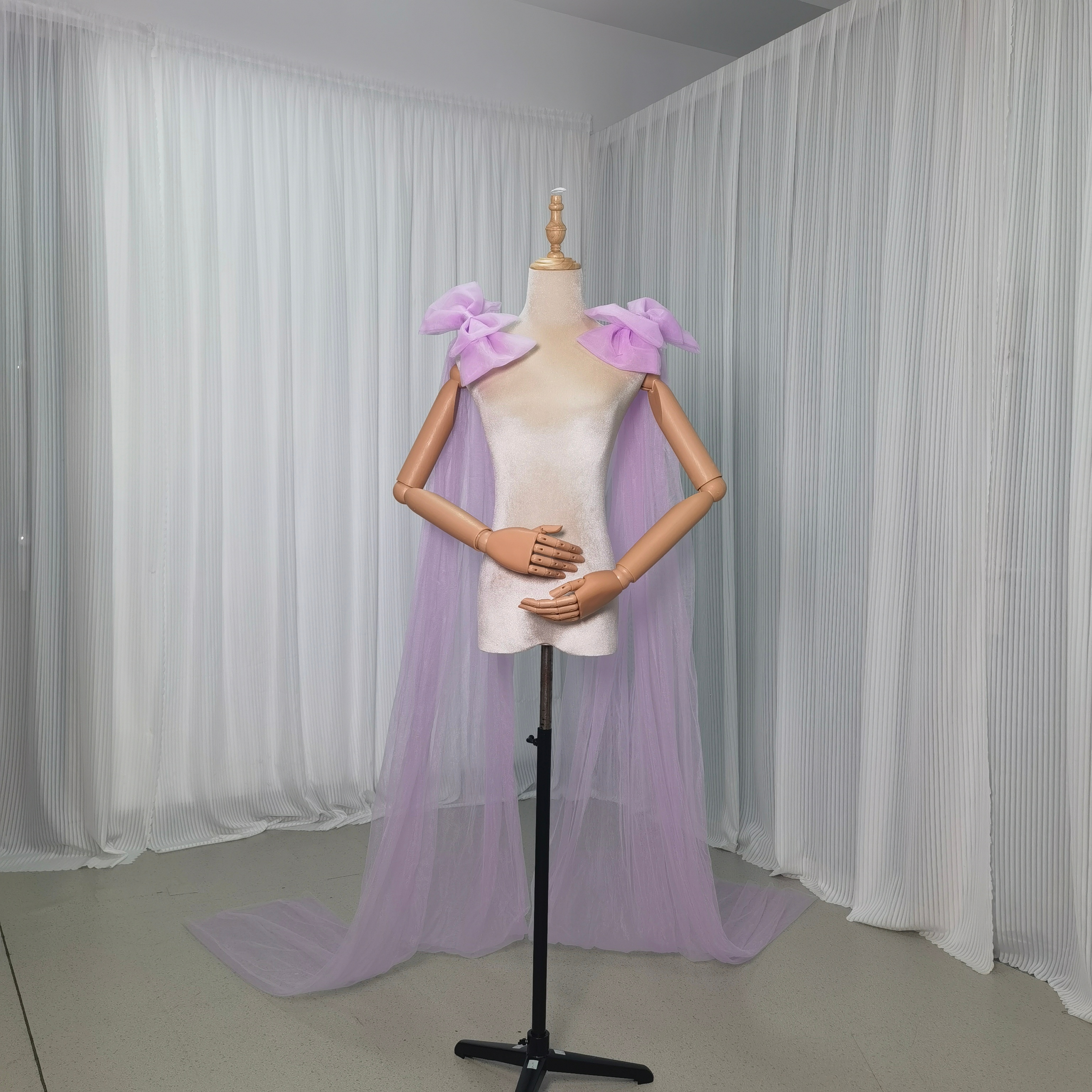 肩のリボン パープル ふわふわ 可愛い ソフトチュール 花嫁 前撮り