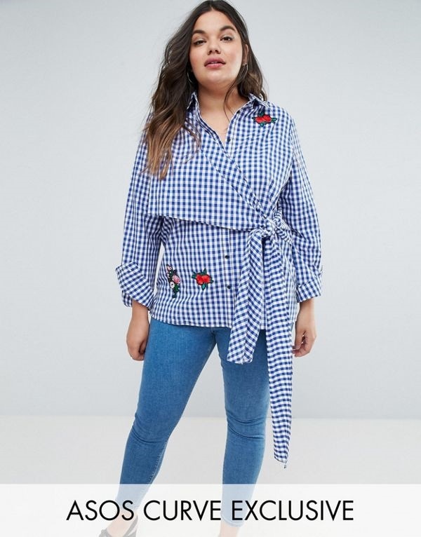 ASOS エイソス レディース 大きめサイズ ゆったりサイズ 送料無料 Multi CURVE Gingham Shirt with Tie Front and Badges