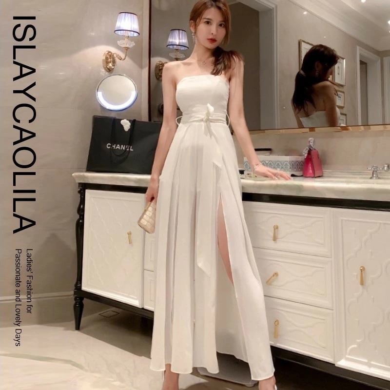 ロング ワンピース ベアトップ フレア マキシ イブニングドレス オフショルダー ノースリーブ ウエストマーク レディース 4,844円