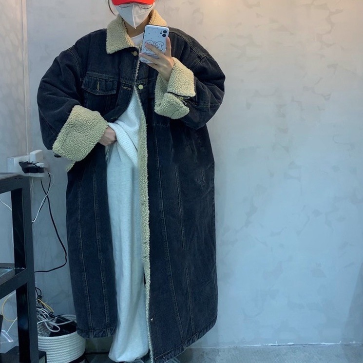 アウター コート ロング ロング丈 袖あり 長袖 Vネック もこもこ モコモコ デニム ブルーデニム ボア 厚手 裏起毛 かわいい 大人可愛い おしゃれ お洒落 かっこいい レトロ ラフ メンズライク 6,856円