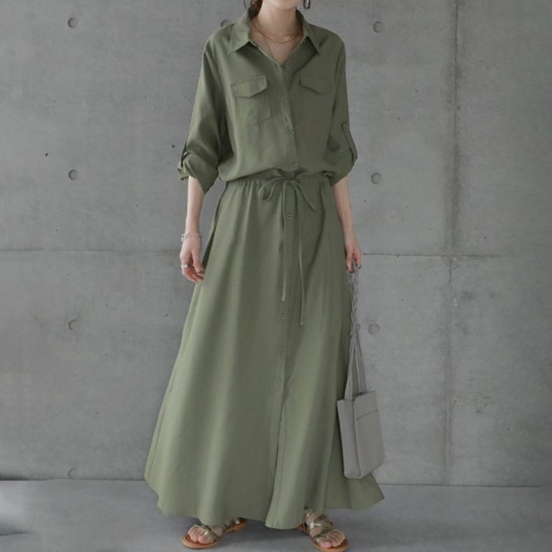 【韓国の人気爆発】 ボウタイギャザーマキシワンピース