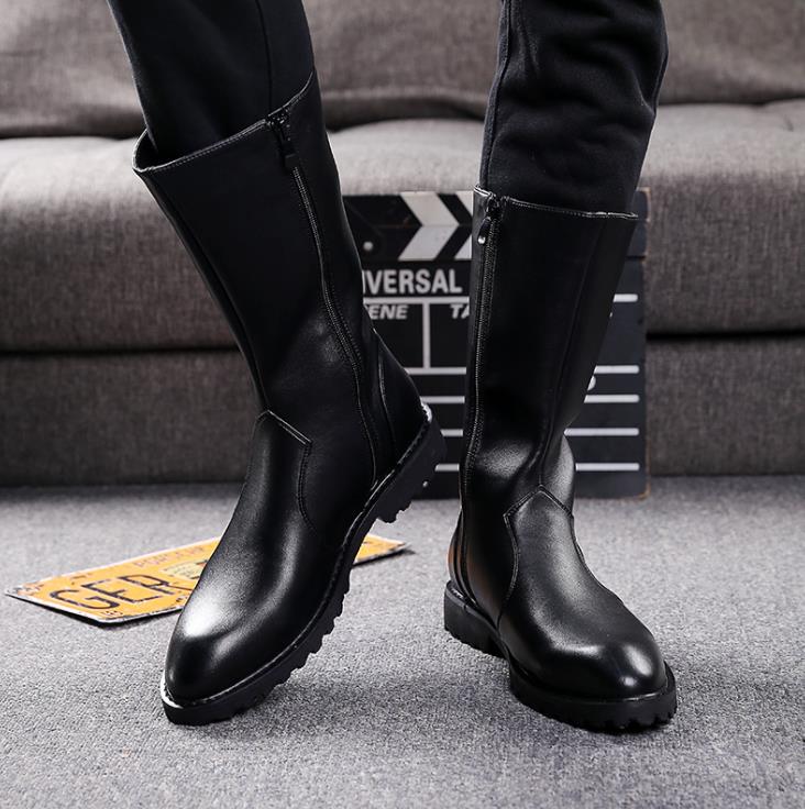 【SNS大人気】ブーツ　メンズ ロングブーツ　レザー　エンジニアブーツ　ベルト 男性　小さいサイ ブラック 靴