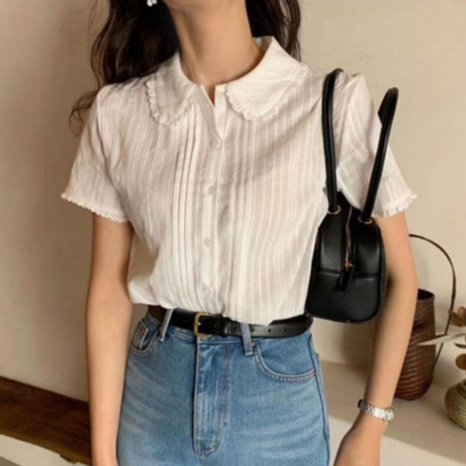 服白半袖シャツ女薄手シャツゆったり上着