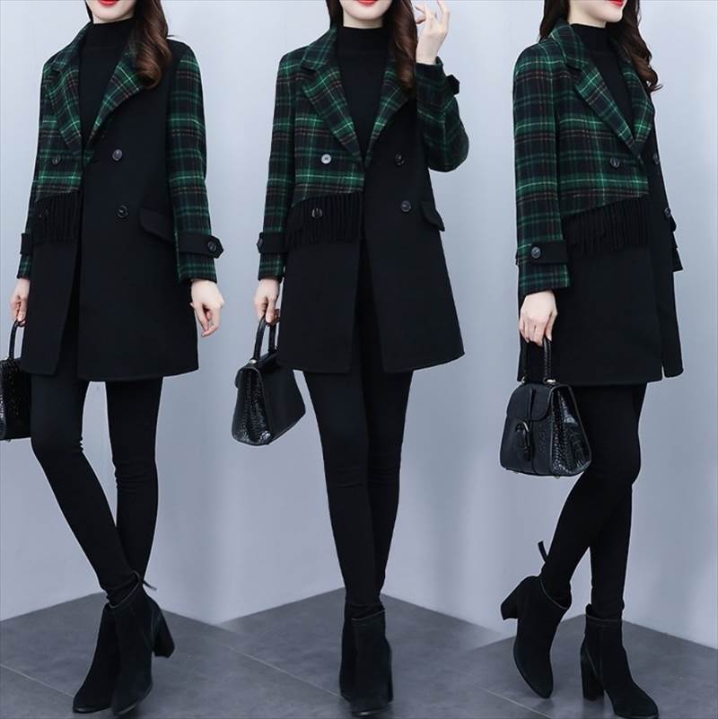 アウター コート レディース ロングコート チェスター 長袖 Vネック 襟付き アシンメトリー フェミニン 前開き 切り替えデザイン ドッキング ツイード かわいい 大人可愛い カジュアル おしゃれ