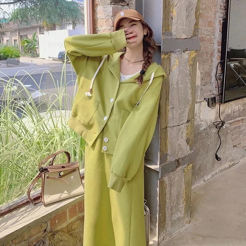 ス一ツパーカー+パンツ 長袖 スーツジャケット シャツ ア ップ フード付きアウター無地 スウェットパンツ韓国ファッション レディーストレーニングウェアスポーツウェア