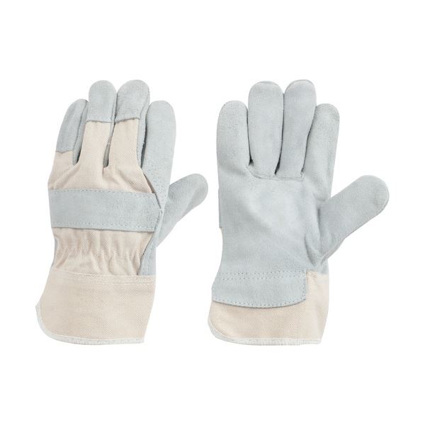 （まとめ）東和コーポレーション 牛床革 K-100（帆布革手） グレー 456 1双[x10]