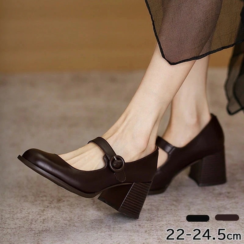 パンプス ストラップ 痛くない 歩きやすい 走れる 楽 7cm 太ヒール レディース 入学式 大きいサイズ