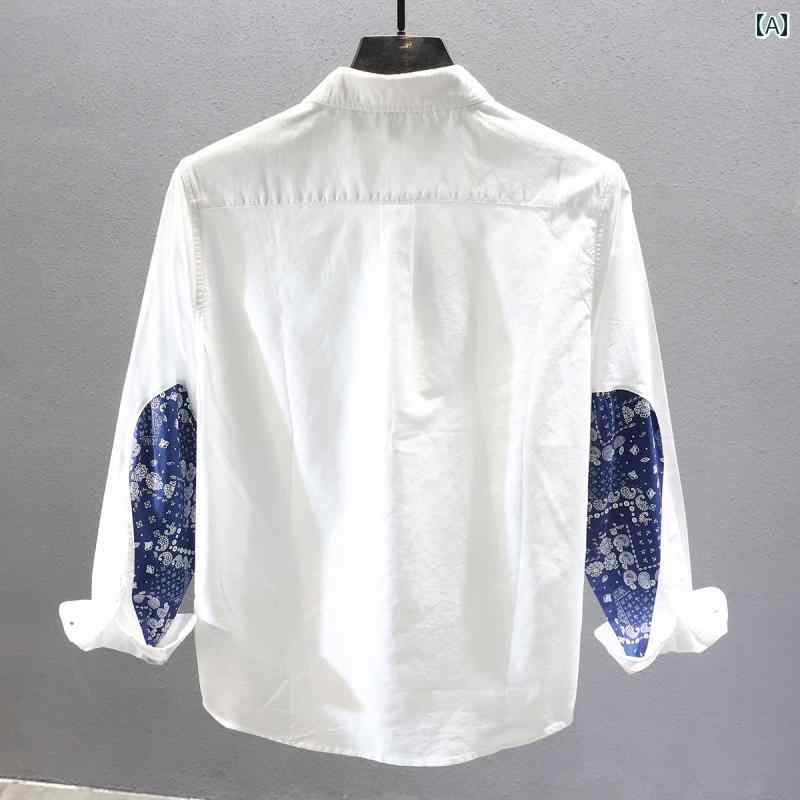 ペイズリー柄 シャツ メンズ バンダナ柄 秋 レトロ 長袖 無地 プリント コットン 白 グレー 青