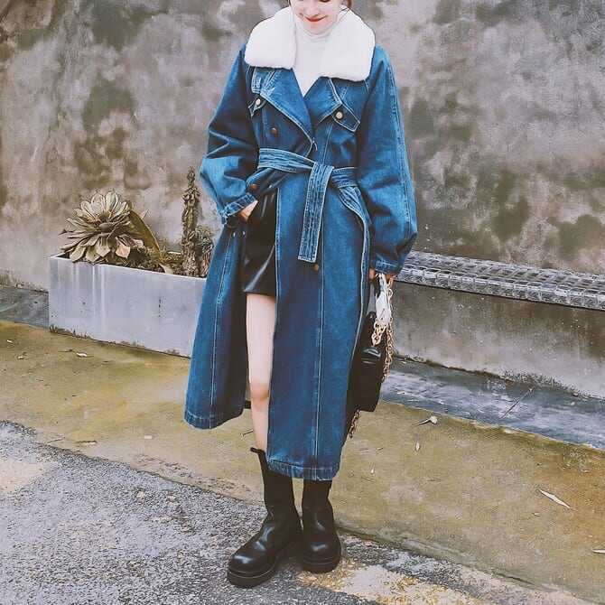 コート アウター ロング モノトーン ハイネック デニム ボア フェイクファー ベルト付き ウエストマーク スタンドカラー チェスターコート ガウンコート ミディアム丈 袖あり 長袖 lout0009