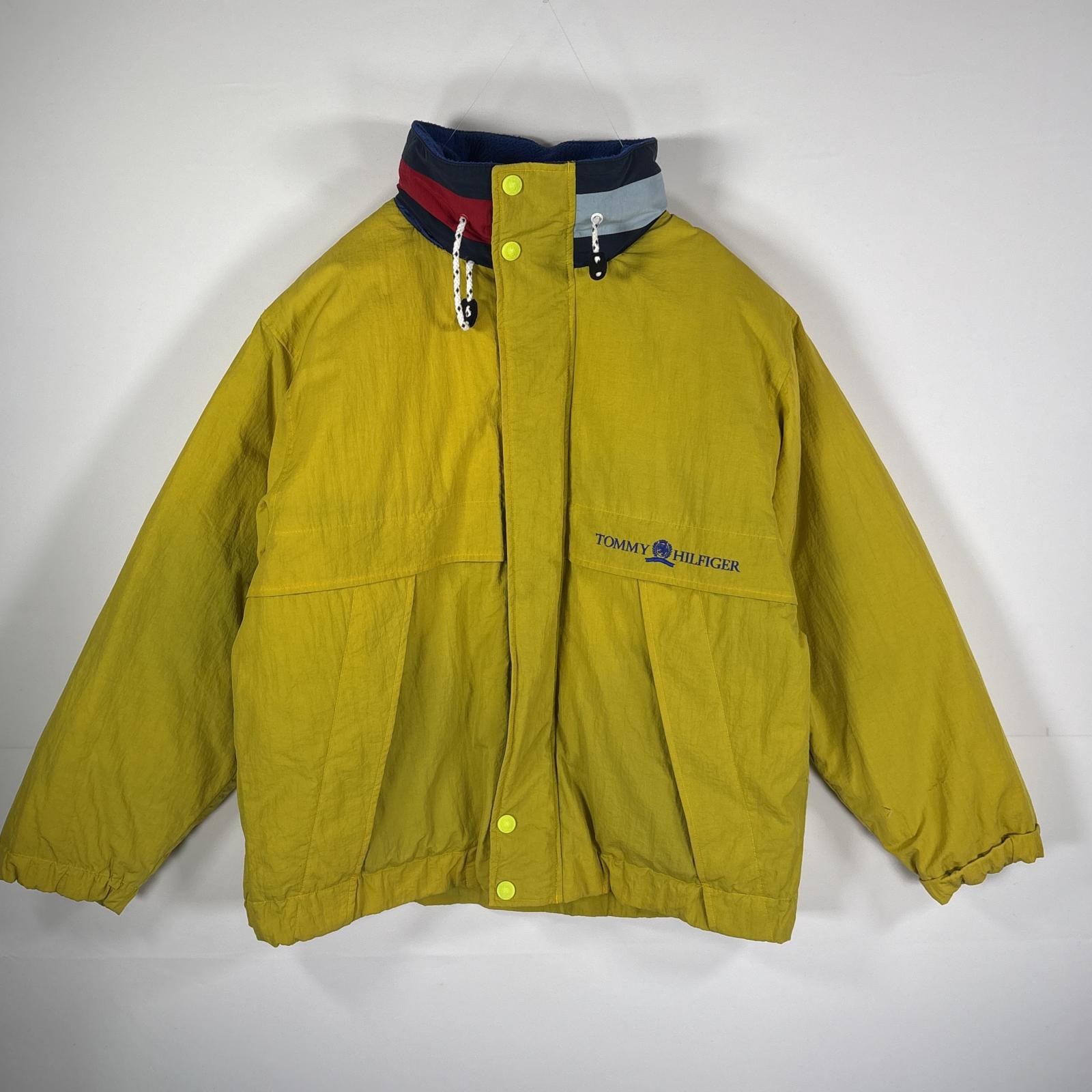 古着 90s/90年代 ダウンジャケット 収納フード付き ワンポイントロゴ L イエロー メンズ