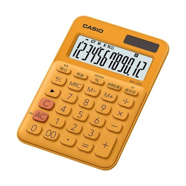 カシオ（まとめ）カシオ カラフル電卓 ミニジャストタイプ12桁 オレンジ MW-C20C-RG-N 1台5セット