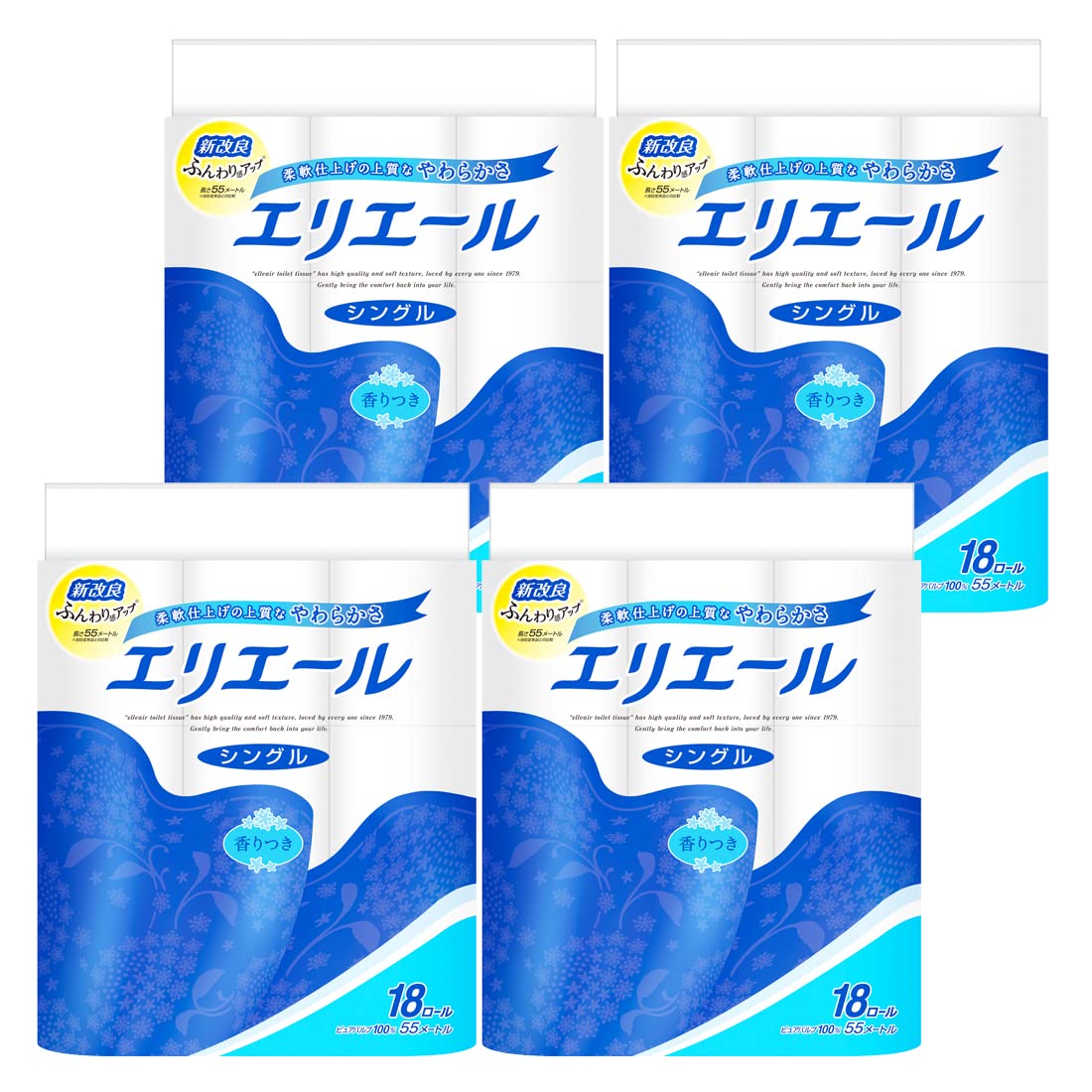 エリエール トイレットペーパー 55m×72ロール(18ロール×4パック) シングル パルプ100% リラックス感のある香り【ケース販売】 5,083円