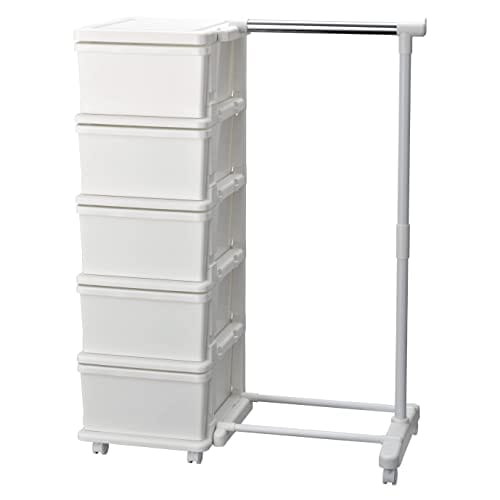 色：ホワイト[ハンガー付] JEJ SEEDS(シーズ) ハンガーラック & 5段チェスト セット