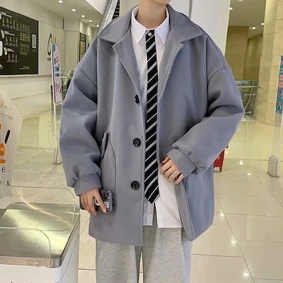 ウィンドブレーカー 男性 若者 韓国風 ハンサム ルーズ ウールコート ミディアムロング