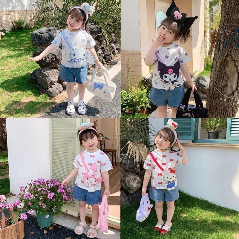 【10点セット】キャラクター子供服 tシャツ 上着 女の子男の子 キッズ服 韓国ファッション ゆったり 男女兼用 半袖 柔らかいトップスクロミちゃんキティちゃんシナモロールマイメロウェ