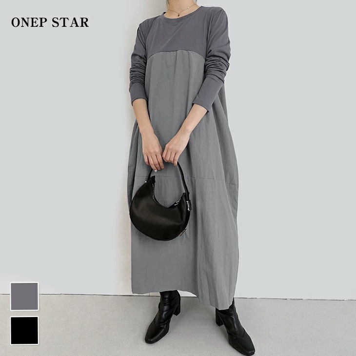 【在庫一掃】ゆったり 体型カバー マキシ ワンピース ロング 長袖 すっきり見え 大人 エレガント 楽ちん マタニティ レディースファッション 20代 30代 40代 50代 60代 ワンピスター