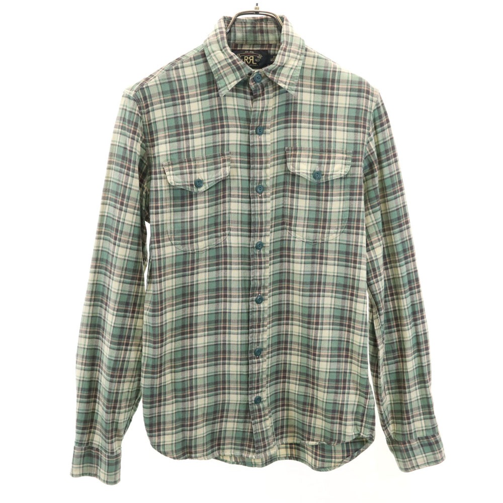 長袖 チェックシャツ XS グリーン系 メンズ