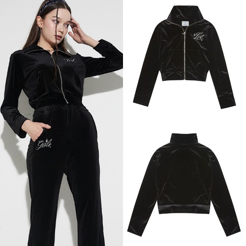[TWICEナヨン着用] OW VELVET ZIP UP(BLACK)韓国ストリートファッション 韓国人気女性アイドル着用韓国ファッションスタイルの人気ブランドいるいファッションスタイル