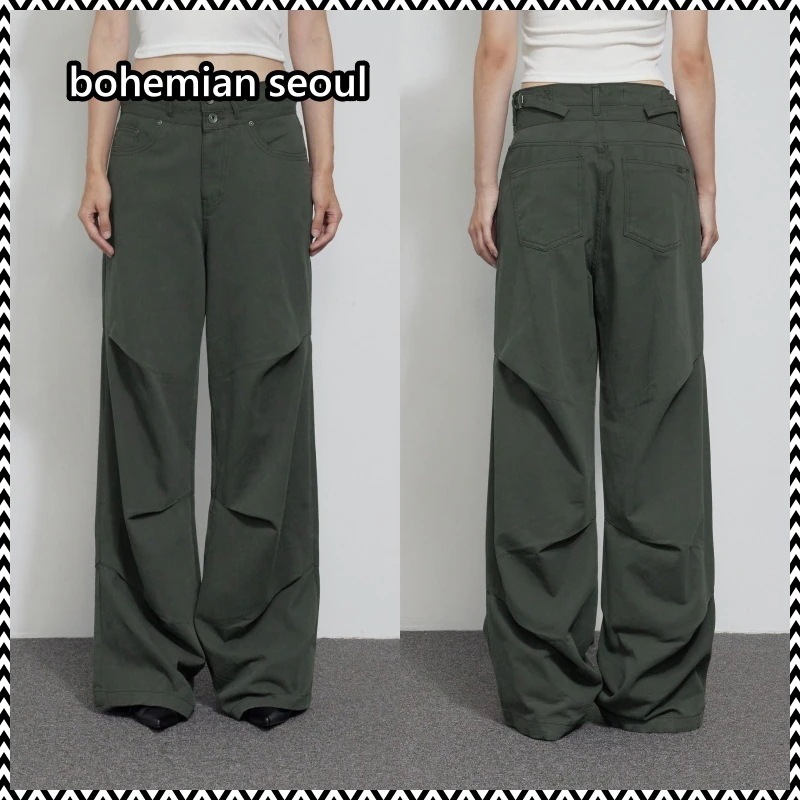 bohemian seoul DOUBLE-WAISTED COTTON PANTS