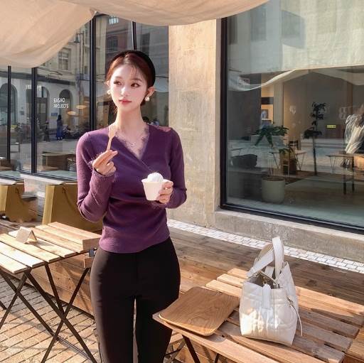 クーポン有Vネック レース付きトップス ニットセーター 秋冬 厚手 大きいサイズ セーター レディース かわいい 大人可愛い きれいめ シンプル カジュアル 上品 おしゃれ こなれ感 通勤 デート お